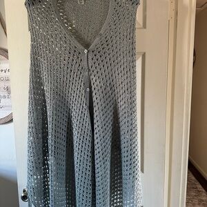 LuLaRoe Gray Crochet Shawl/Cardigan with buttons and fringe OS women’s
